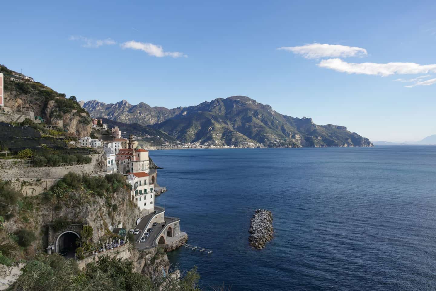 Cliffside Mediterranean coastline above azure water